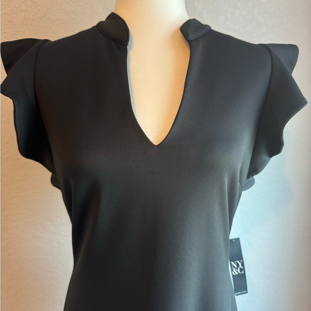 New York & Company Black Sleeveless Ruffle Dress